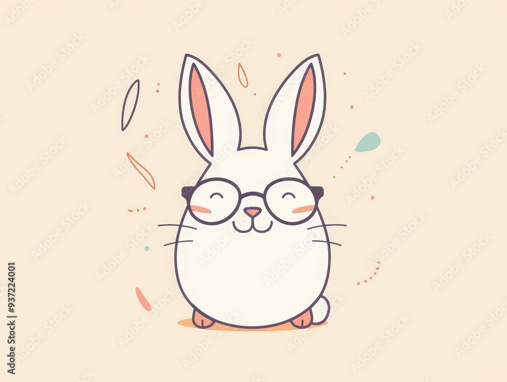 Obraz premium Cute Cartoon Bunny Rabbit Wearing Glasses