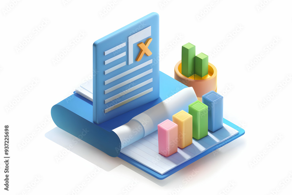 Fototapeta premium 3D Icon as Tax code book and financial analysis concept as A tax code book paired with a financial analysis icon symbolizing the understanding of tax laws and financial implications perfect for isolat