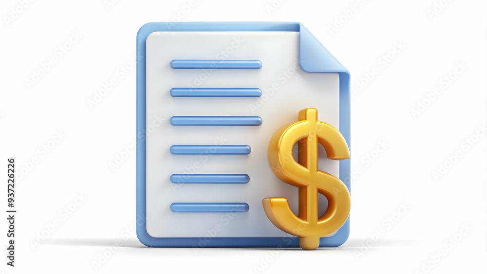 3D Icon as Tax document and dollar sign concept as A tax document paired with a dollar sign symbolizing the financial aspects of tax filings ideal for clean and isolated vector designs. isolated white 3D Icon as Tax document and dollar sign concept as A tax document paired with a dollar sign symbolizing the financial aspects of tax filings ideal for clean and isolated vector designs. isolated white