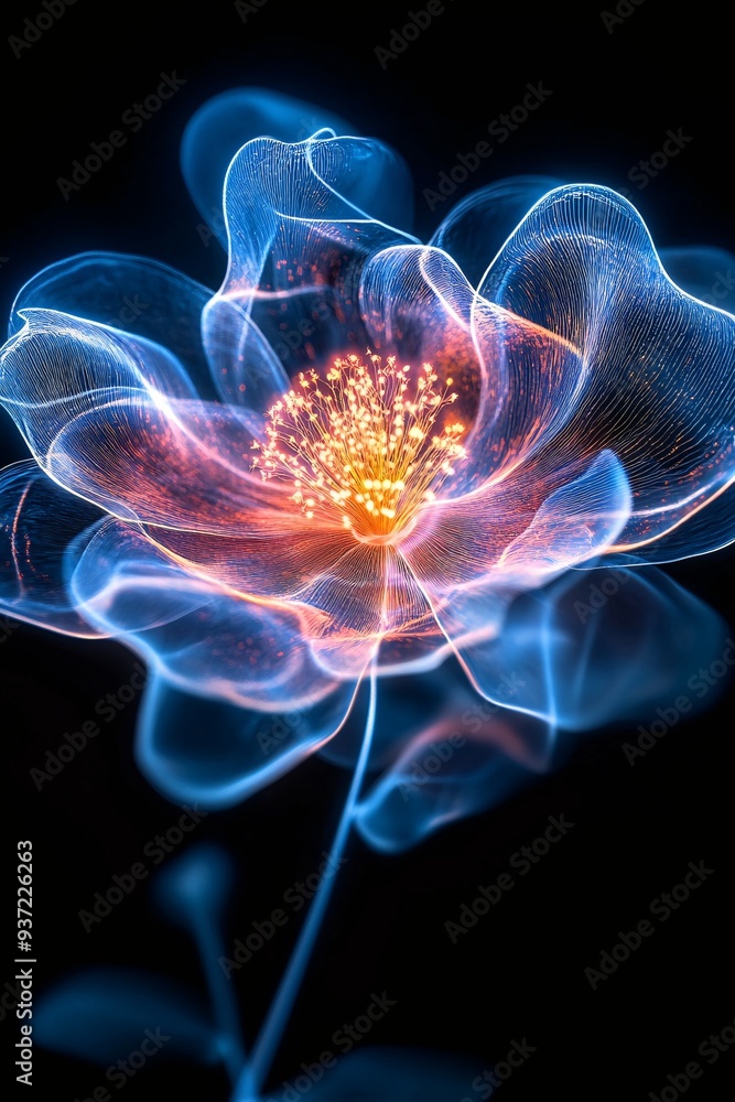 Detailed Close-Up of a Vibrant AI-Generated Digital Flower on Black Background Detailed Close-Up of a Vibrant AI-Generated Digital Flower on Black Background