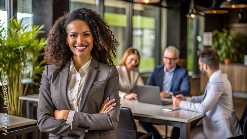 Confident Businesswoman with Arms Crossed in Modern Office Confident Businesswoman with Arms Crossed in Modern Office