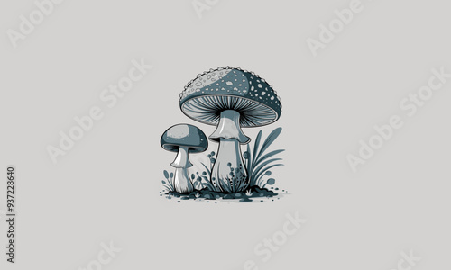mushroom with grass vector illustration flat design