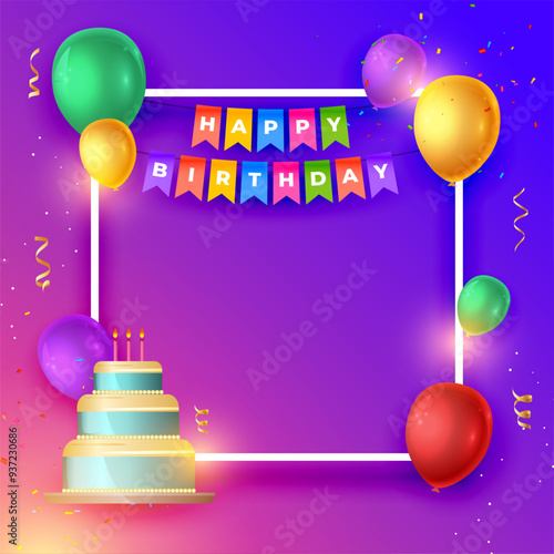happy birthday eve invitation card with bday cake and empty frame