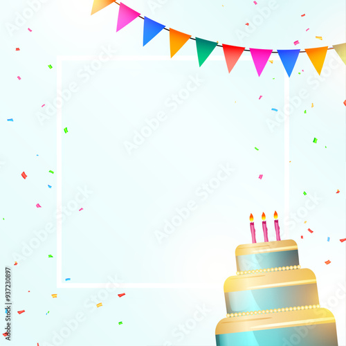 happy bday empty frame background with party cake design
