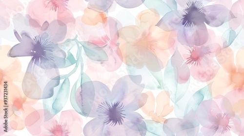 Delicate floral watercolor repeating design in gentle pastel hues, ideal for cosmetic items or various applications.