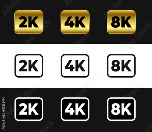 2k, 4k and 8k display resolution label in pack
