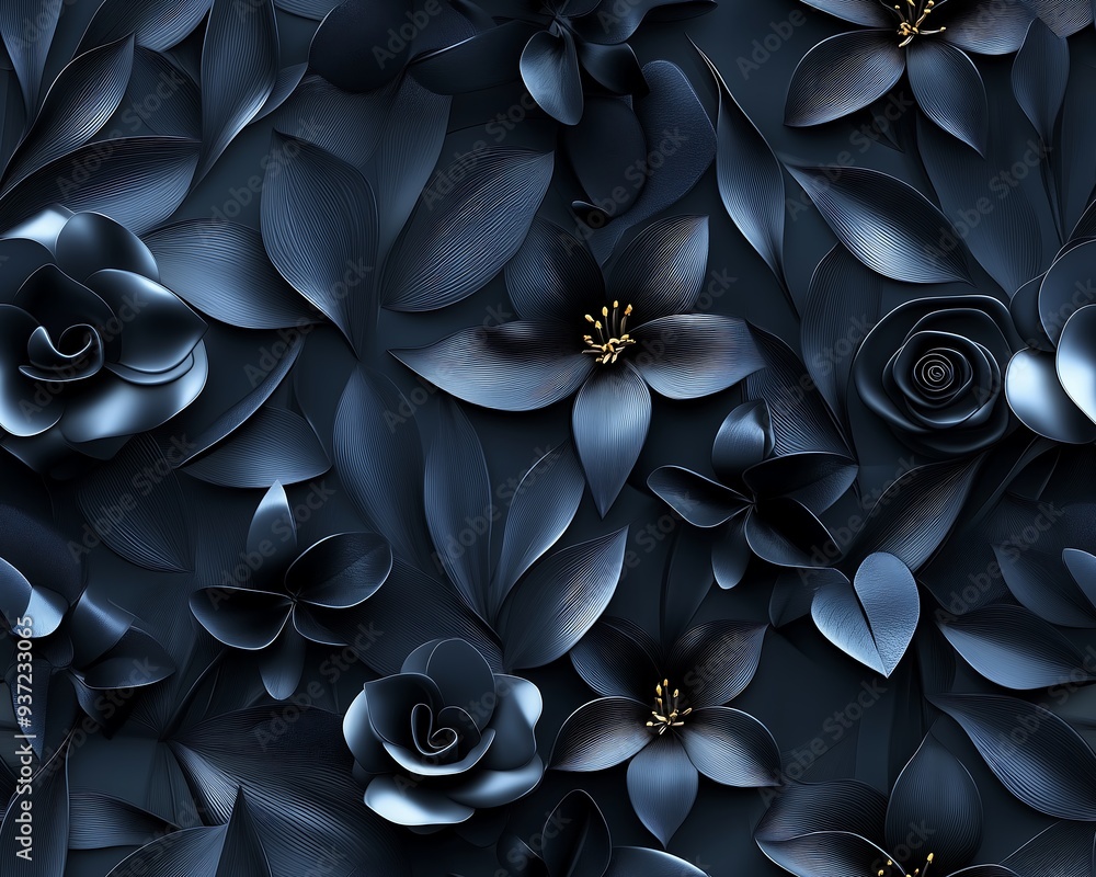 3D black roses and lilies flower pattern 3D black roses and lilies flower pattern