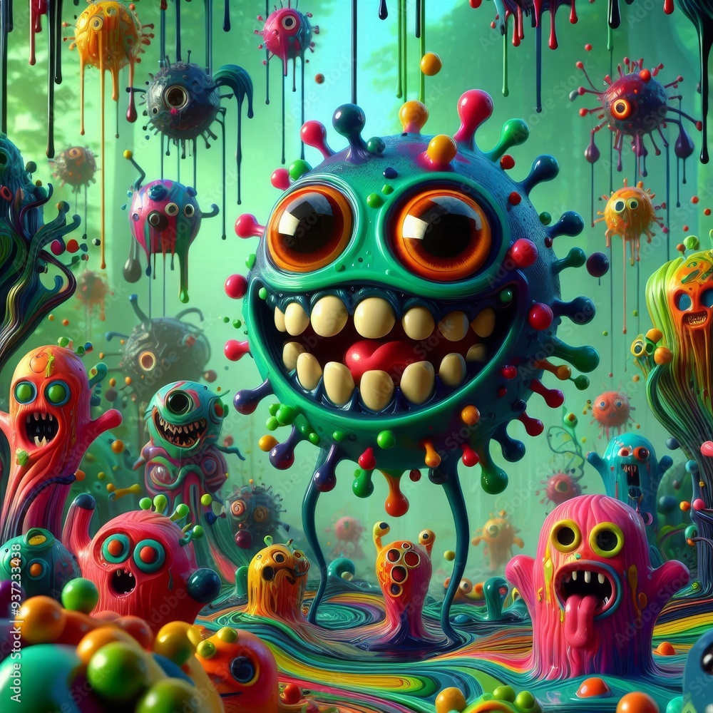 A vibrant carnival of whimsical, colorful creatures dances amidst a surreal landscape, evoking joy and curiosity in a mesmerizing universe. A vibrant carnival of whimsical, colorful creatures dances amidst a surreal landscape, evoking joy and curiosity in a mesmerizing universe.