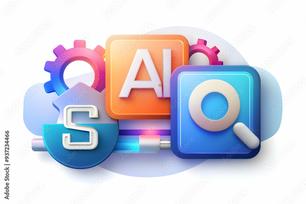 Photo Realistic as AI algorithm and SEO concept as An AI algorithm icon paired with an SEO icon representing the use of AI in search engine optimization perfect for isolated vector designs. in Photo Photo Realistic as AI algorithm and SEO concept as An AI algorithm icon paired with an SEO icon representing the use of AI in search engine optimization perfect for isolated vector designs. in Photo
