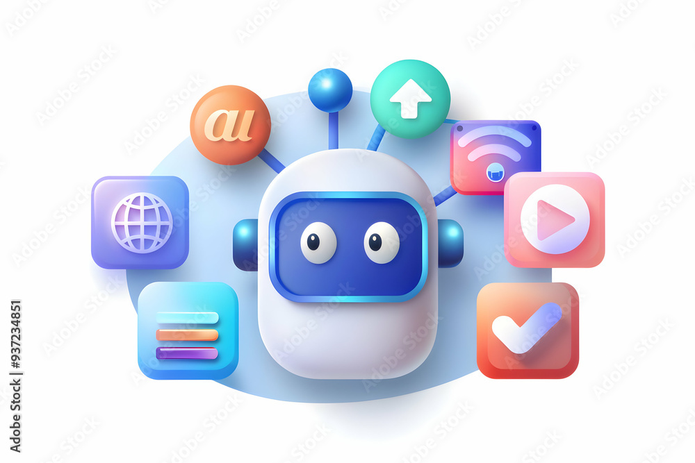 Obraz premium Photo Realistic as AI assistant and social media icon concept as An AI assistant icon paired with a social media icon representing the use of AI in social media marketing perfect for isolated vector d