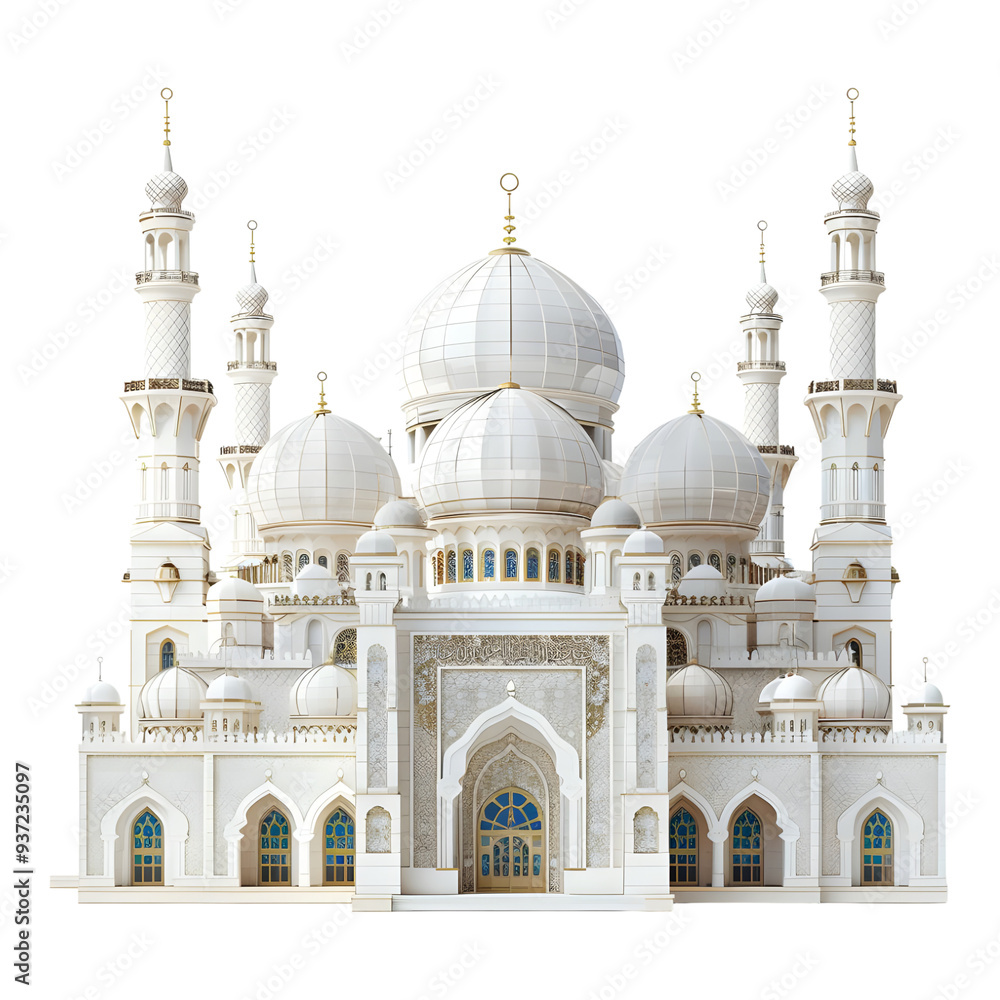 Fototapeta premium Mosque with Islamic architecture on transparent background