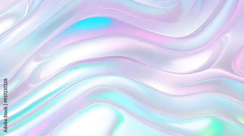 Fototapeta premium Holographic background seamless trendy iridescent light foil texture. Soft holographic pastel unicorn marble background pattern. Modern pearlescent blurry abstract swirl illustration.