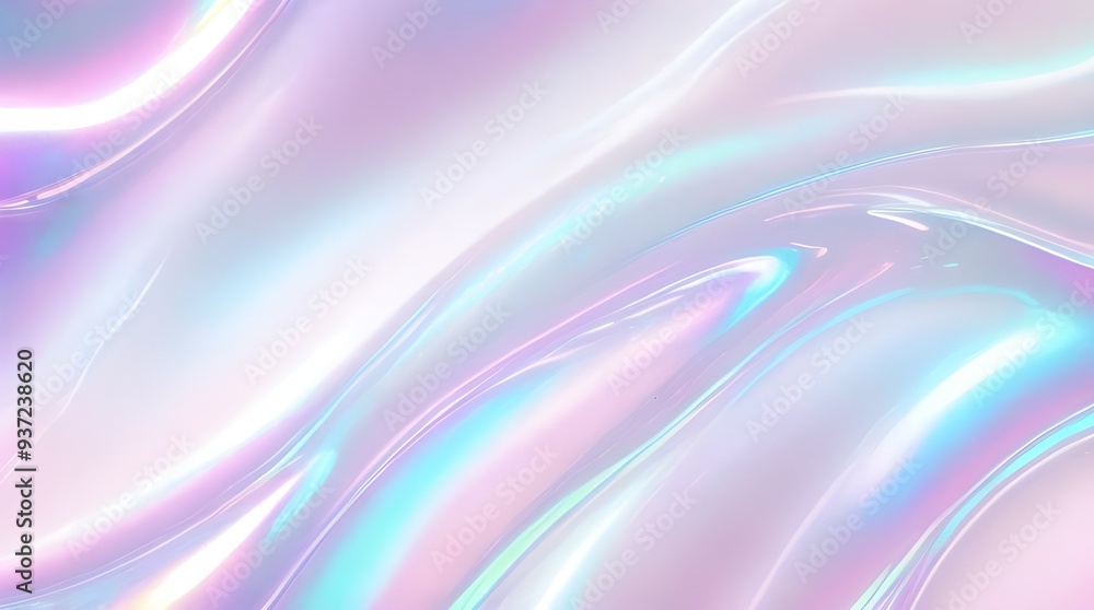 Fototapeta premium Holographic background seamless trendy iridescent light foil texture. Soft holographic pastel unicorn marble background pattern. Modern pearlescent blurry abstract swirl illustration.