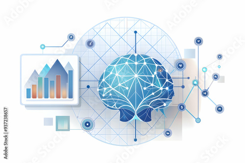 Photo Realistic as AI neural network and investment analysis concept as An AI neural network icon paired with an investment analysis symbolizing the deep learning capabilities of AI in financial decis photo