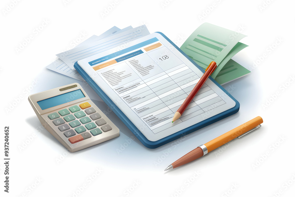 Photo Realistic as Bank statement and tax form concept as A bank statement paired with a tax form symbolizing the financial data needed for accurate tax filings perfect for isolated vector designs. in Photo Realistic as Bank statement and tax form concept as A bank statement paired with a tax form symbolizing the financial data needed for accurate tax filings perfect for isolated vector designs. in