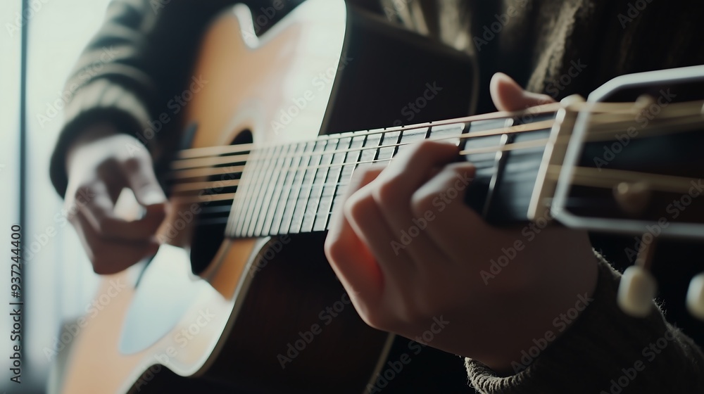 Obraz premium close up hand playing guitar