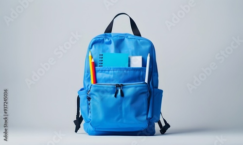 School backpack on white background. 