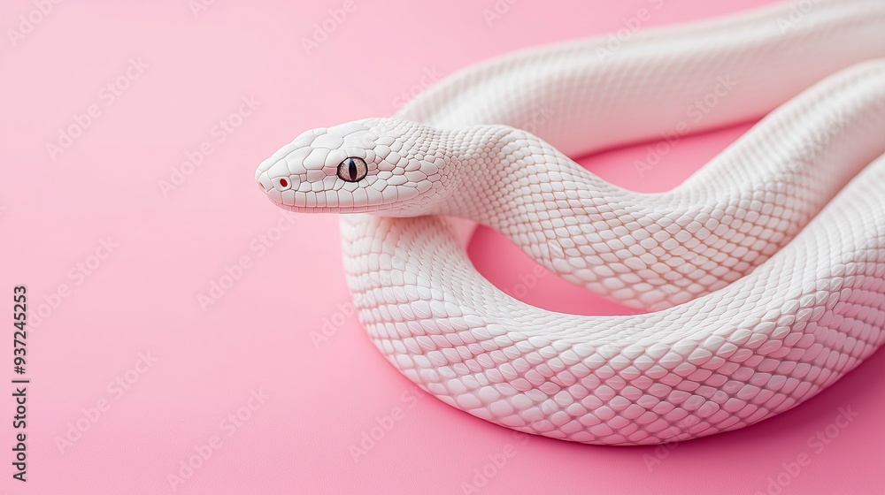 Fototapeta premium White Snake on Pink Background for Unique and Modern Design Themes