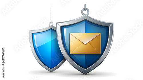 Photo Realistic as Phishing email and shield icon concept as A phishing email icon paired with a shield icon symbolizing the defense against social engineering attacks in cyber security ideal for isol photo