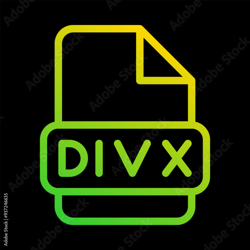 Divx file type icon. with an outline gradient design. Can be used for multimedia files. extension, format document.