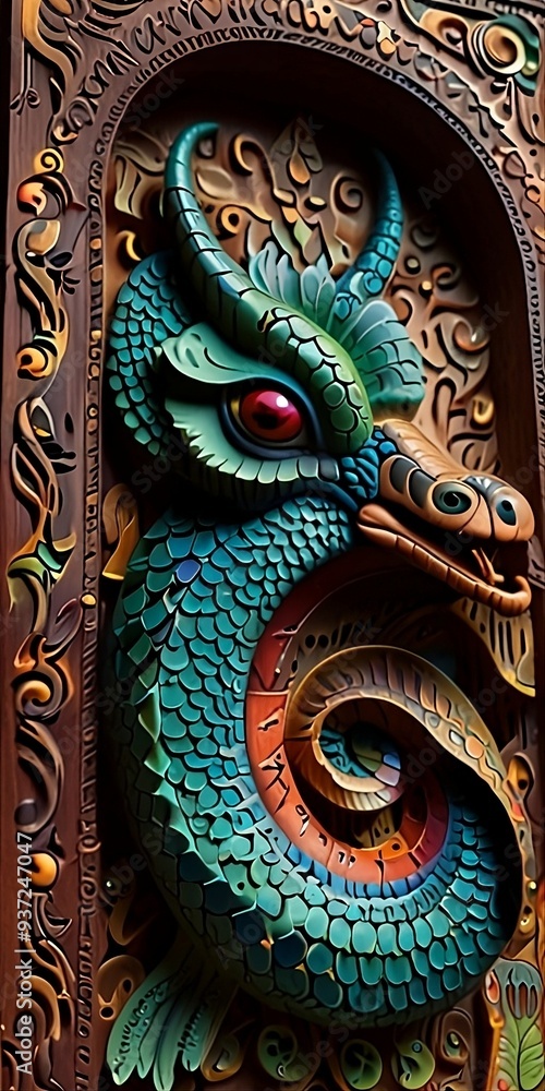 Fototapeta premium Cobra carvings are exquisite examples of artistic craftsmanship, often symbolizing power, mystery, and protection across various cultures. Typically crafted from materials such as wood, stone, or meta