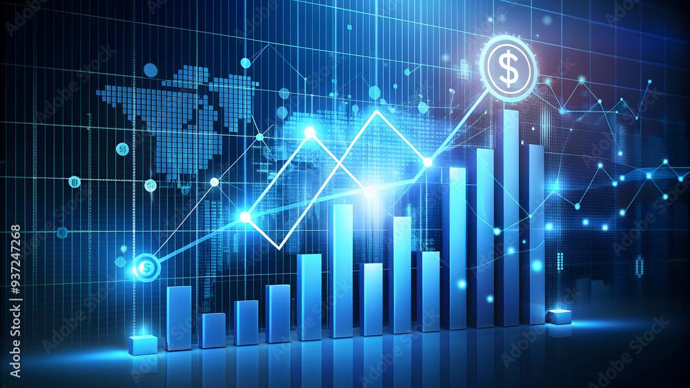 Photo Realistic as Predictive modeling and financial graph concept as A predictive modeling icon paired with a financial graph symbolizing the forecasting power of AI in financial analysis perfect for Photo Realistic as Predictive modeling and financial graph concept as A predictive modeling icon paired with a financial graph symbolizing the forecasting power of AI in financial analysis perfect for