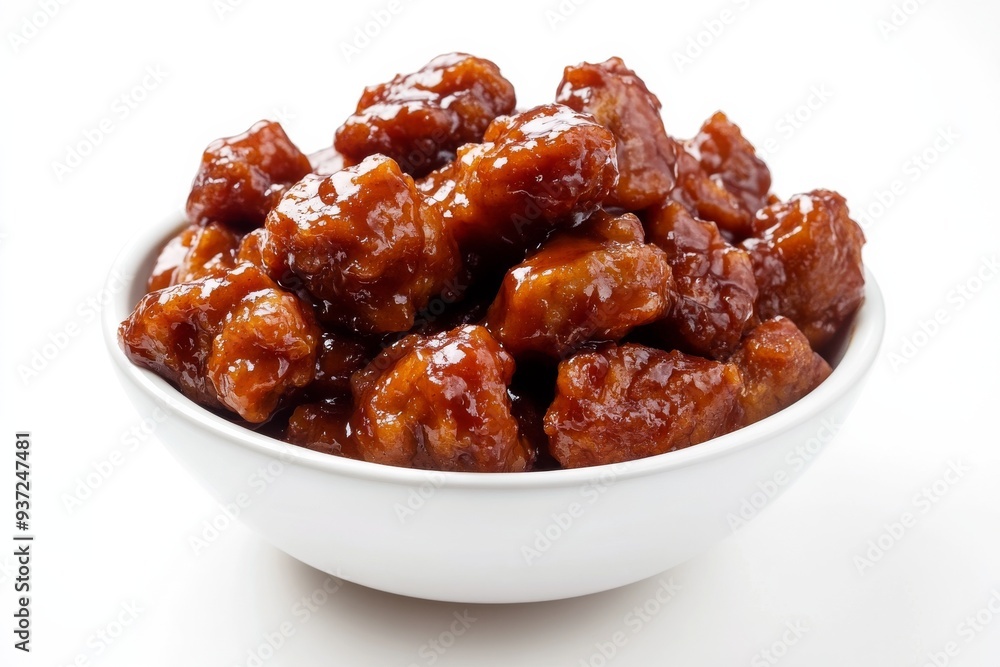 Sweet and Sour Pork, A popular dish consisting of deep-fried pork pieces coated in a tangy and sweet sauce made from sugar, vinegar, and ketchup. isolated on white background Sweet and Sour Pork, A popular dish consisting of deep-fried pork pieces coated in a tangy and sweet sauce made from sugar, vinegar, and ketchup. isolated on white background