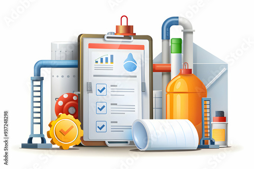 Wallpaper Mural Photo Realistic as Safety data sheet and manufacturing equipment concept as A safety data sheet paired with manufacturing equipment symbolizing the importance of safety information in industrial proce Torontodigital.ca