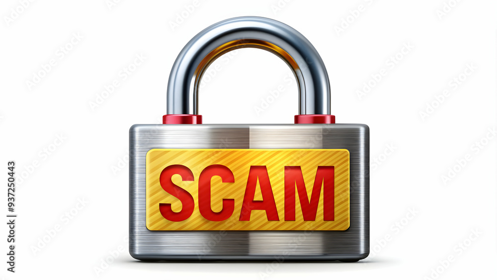 Photo Realistic as Scam alert and security lock concept as A scam alert icon paired with a security lock symbolizing the identification and prevention of online scams perfect for isolated vector desig Photo Realistic as Scam alert and security lock concept as A scam alert icon paired with a security lock symbolizing the identification and prevention of online scams perfect for isolated vector desig