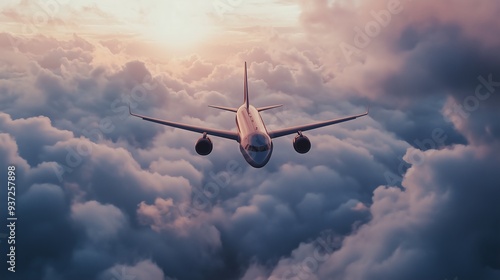 flying plane on sky clouds