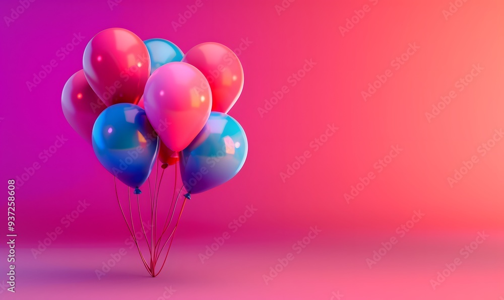 Fototapeta premium Bunch of bright balloons and space for text against color background. 