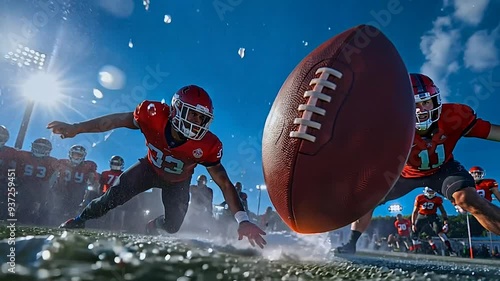 Football player diving for a football in a November game, sports, football, action