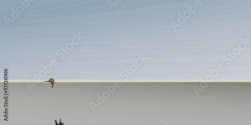 Cats playing together on cement wall with blue sky background graphic illustration have blank space.