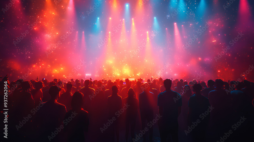 happy people in DJ night club party with projector neon illumination effect happy people in DJ night club party with projector neon illumination effect