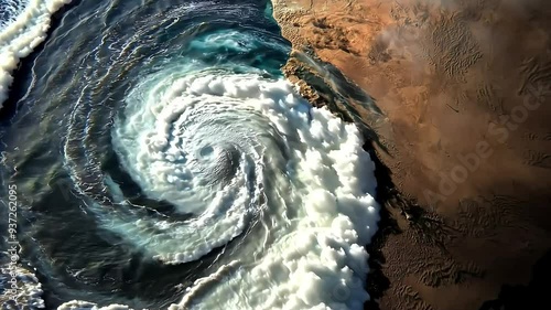 Dramatic storm surge crashing against coastal cliffs photo