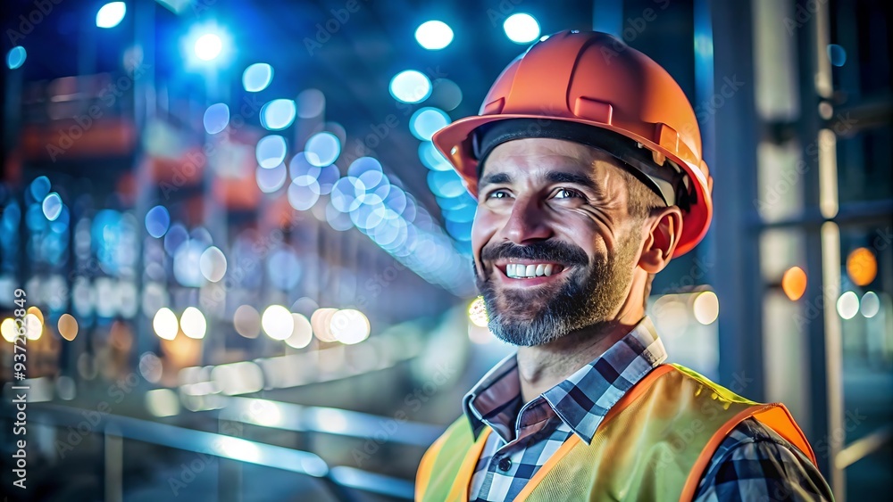 Happy Construction Worker at Night.