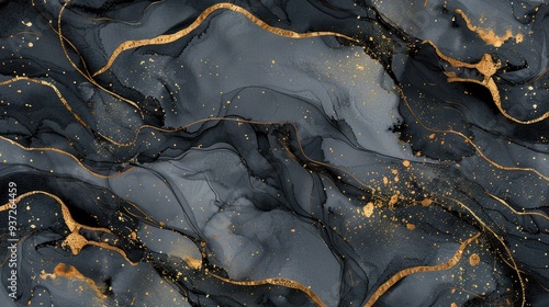 Abstract black and gold wave flow express the energetic line. Seamless texture of vividness curve swirling convey sense of luxurious and elegance scene perfect for effect and graphic design. AIG51.