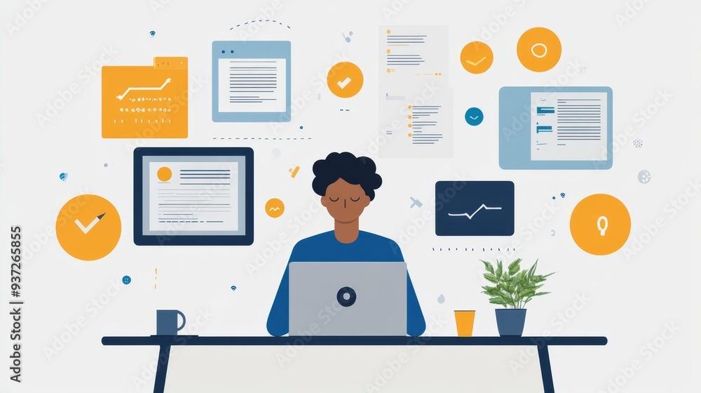 Woman Working on Laptop. Woman Working on Laptop.