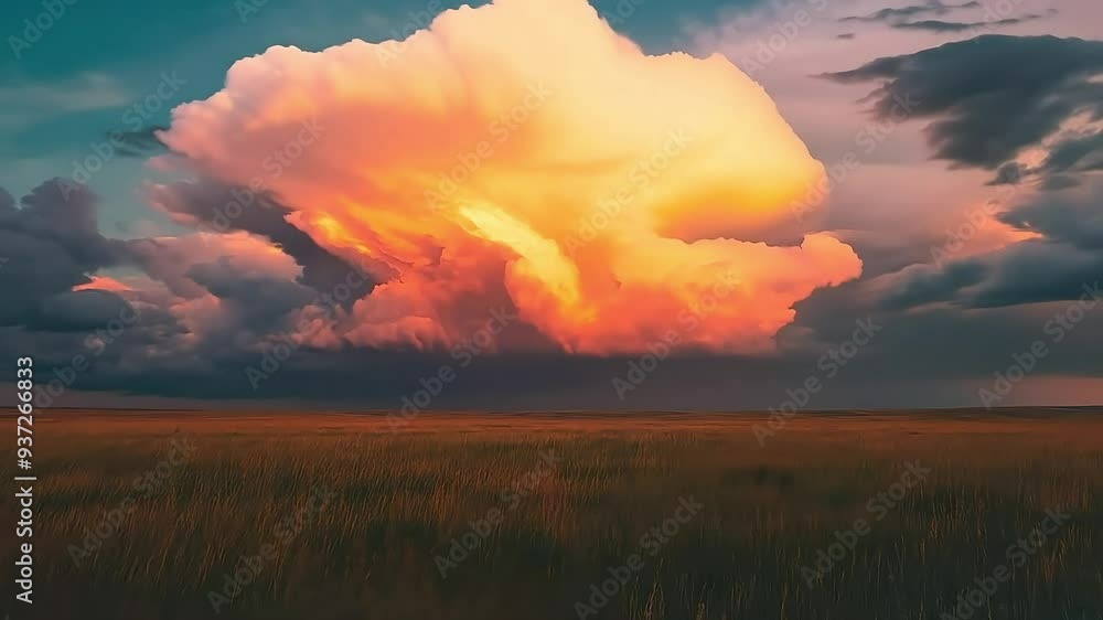 Vivid sunset lights up the clouds over expansive plains Vivid sunset lights up the clouds over expansive plains