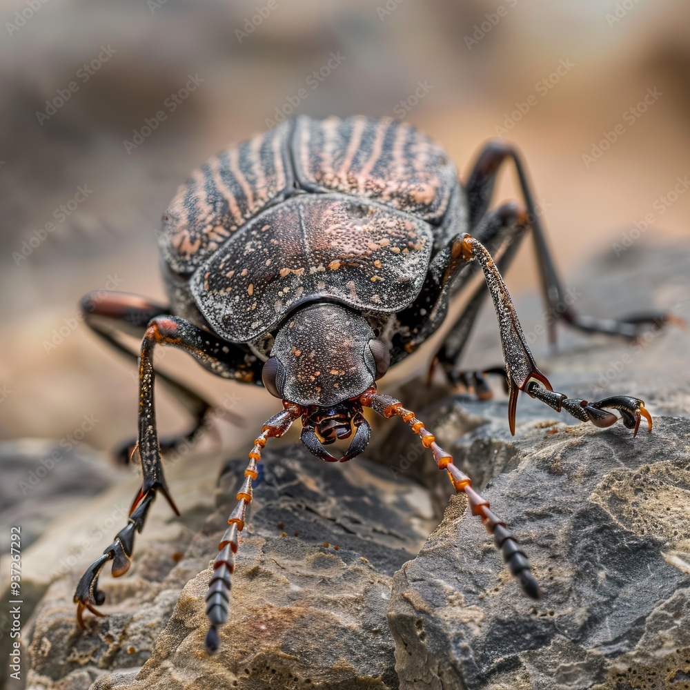 Close-up of large insect on rock Detailed texture of exoskeleton Antennae and legs visible Nature macro photography Wildlife observation Entomology study Close-up of large insect on rock Detailed texture of exoskeleton Antennae and legs visible Nature macro photography Wildlife observation Entomology study