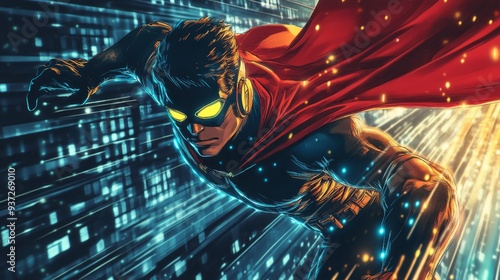 Superhero in Cityscape.