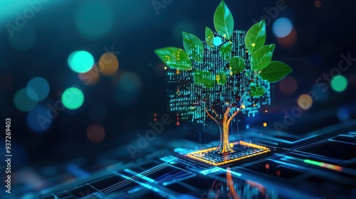 Wallpaper Mural Poster featuring a digital tree with leaves made of code snippets symbolizing growth in developer skills Torontodigital.ca