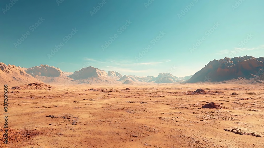 Fototapeta premium Desert Landscape with Mountains - 3D Render