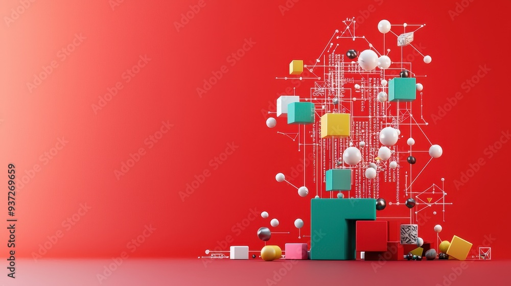 Poster featuring a flowchart of code in Ruby with a vibrant red theme and geometric shapes Poster featuring a flowchart of code in Ruby with a vibrant red theme and geometric shapes