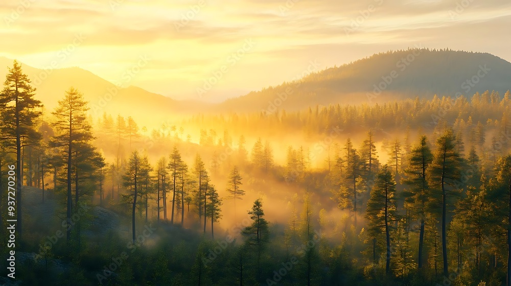 Sunrise Over Misty Forest, Landscape Photo Sunrise Over Misty Forest, Landscape Photo