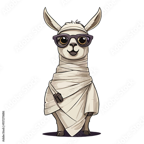 Llama wrapped in mummy with Halloween character