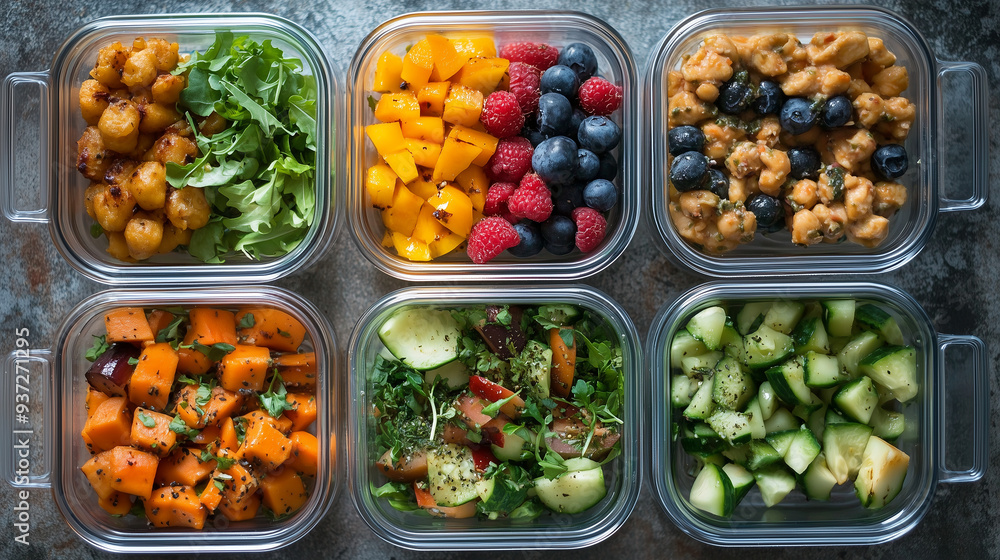 Homemade, Ready-to-Eat Containers with Protein, Vegetables, and Fruit Homemade, Ready-to-Eat Containers with Protein, Vegetables, and Fruit