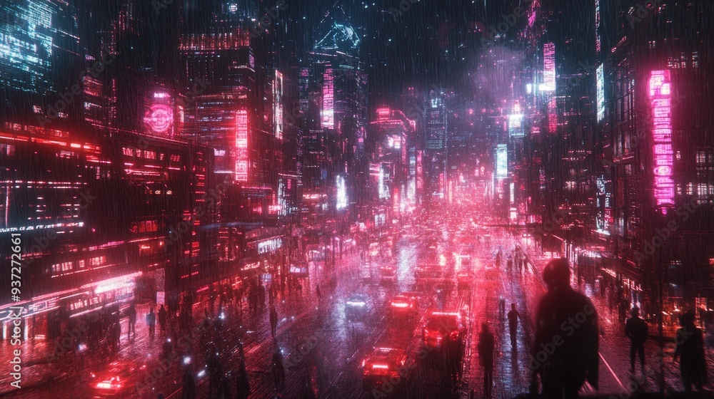 Fototapeta premium Cyberpunk City Rain.