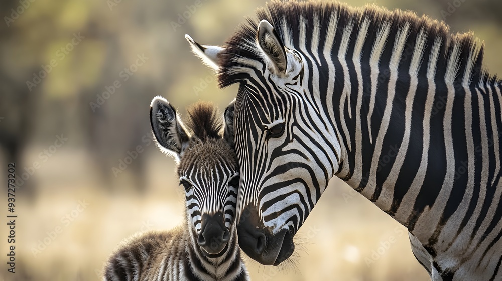 Naklejka premium Zebra grazing in the serene African savanna landscape
