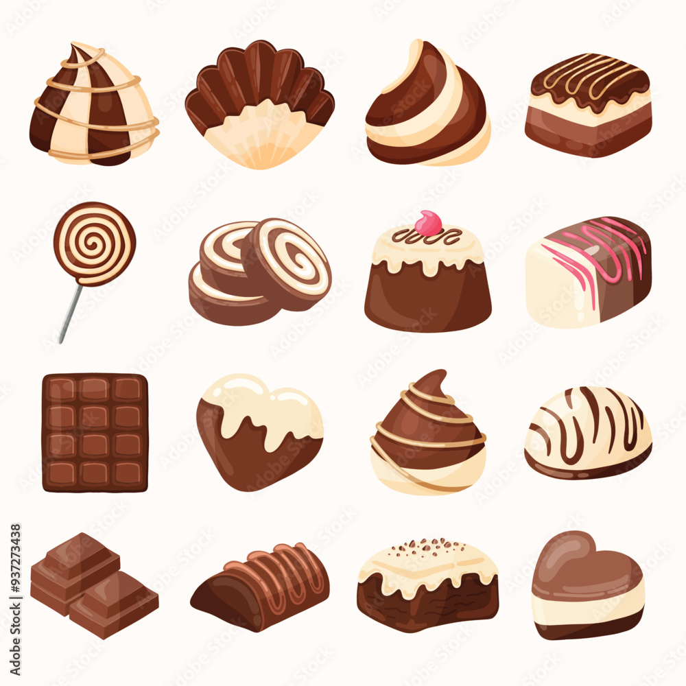 Chocolate Candy Vector Set. Chocolate Dessert and White Chocolate Sweets Pastry Chocolate Candy Vector Set. Chocolate Dessert and White Chocolate Sweets Pastry